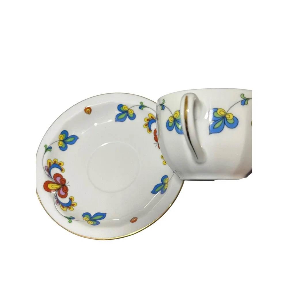 Porsgrund Norway Porcelain VTG‎ MCM Farmers Rose Tea Cup Saucer Set Rosemaling